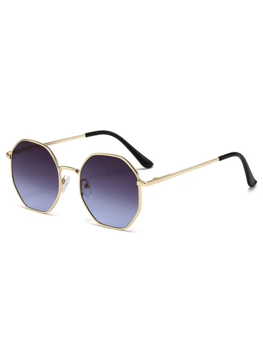 Unisex Octagonal Gold Metal Frame Gradient Black to Blue Lens Sunglasses